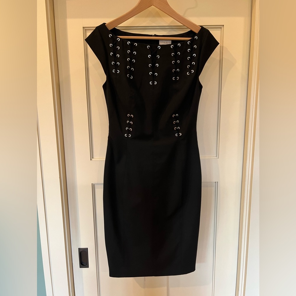 Karen Millen Black dress with stretch, grommets & lacing details